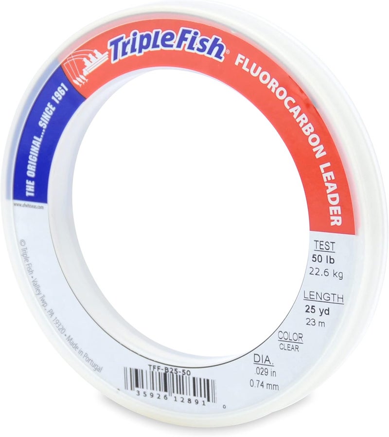 Triple Fish 100% Fluorocarbon Fishing Leader - Clear Invisible Strong and Heavy Duty Highly Abrasion Resistant, Fast Sinking Freshwater & Saltwater - Image 1